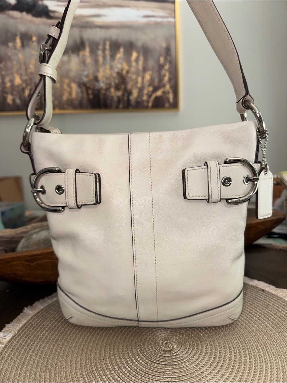 Coach Vintage Soho Cream Pebbled Leather Shoulder Bag with Silver Hardware